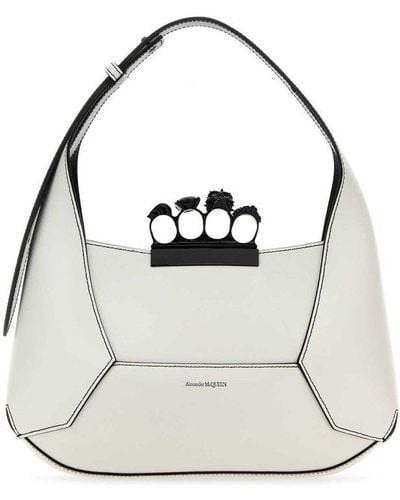 Alexander McQueen Jewelled Logo Printed Tote Bag - White