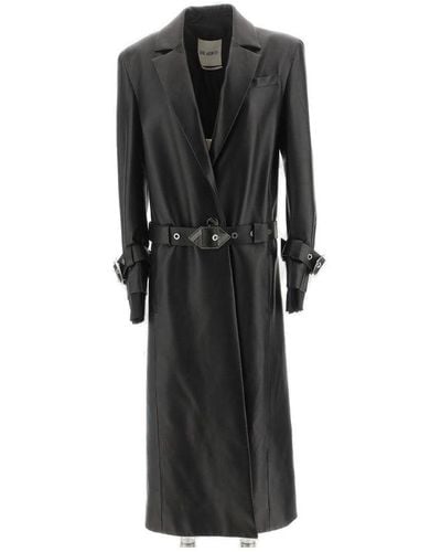 The Attico Logo Buckled Leather Trench Coat - Black