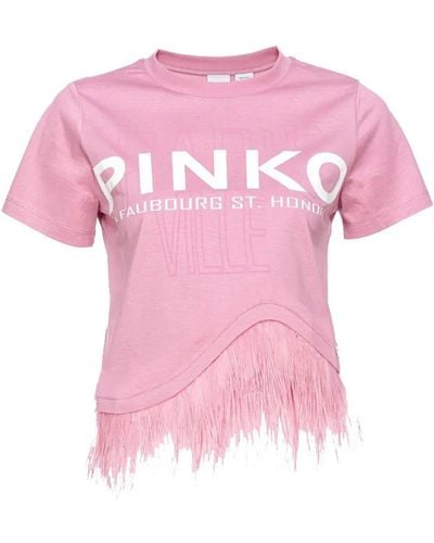 Pinko Cities Logo Printed Asymmetric T-shirt - Pink