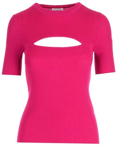 P.A.R.O.S.H. Cut-out Ribbed Knit Top - Pink