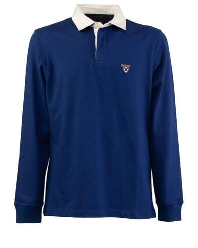 Barbour Logo Embroidered Long-sleeved Polo Shirt - Blue