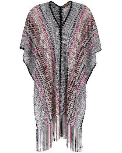 Missoni Zigzag Printed Fringed-edge Poncho - Gray