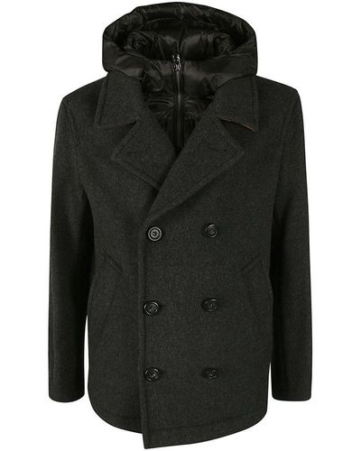 Woolrich Double-breasted Hooded Coat - Black