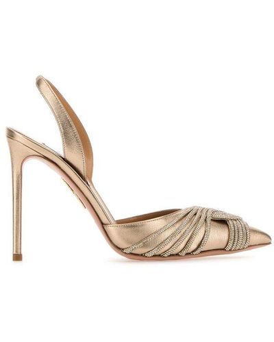 Aquazzura Gatsby Pointed-toe Embellished Slingback Court Shoes - Metallic