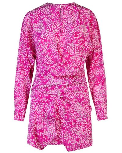 Isabel Marant Habla Patterned Printed Sleeved Dress - Pink
