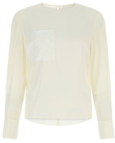 Chloé Pocket Embroidered Round Neck Top - White