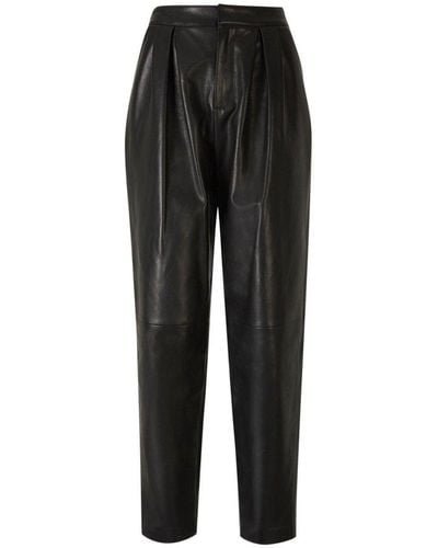 Balmain Mid-waist Leather Trousers - Black