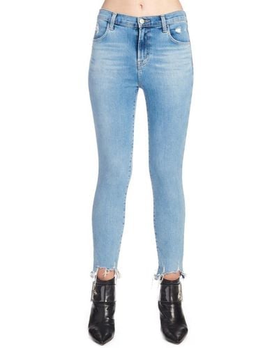 J Brand Distressed-hem Skinny Jeans - Blue