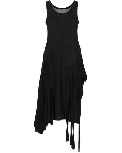 Yohji Yamamoto Asymmetric Sleeveless Midi Dress - Black