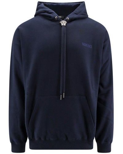 Versace Medusa Head Detailed Drawstring Hoodie - Blue