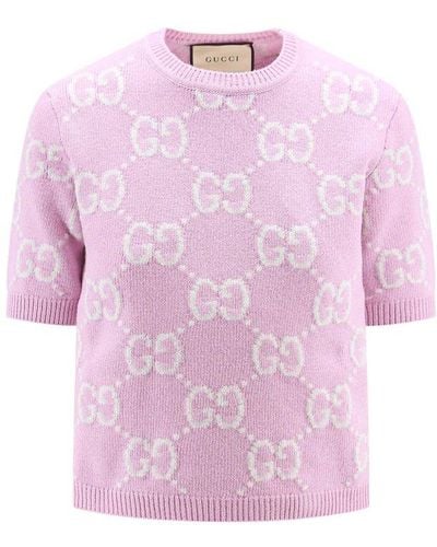 Gucci GG Knit Short-sleeve Top - Pink