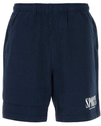 Sporty & Rich Logo Printed Pocket Detailed Shorts - Blue