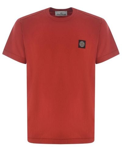Stone Island Logo Patch Crewneck T-shirt - Red