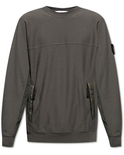 Stone Island Sweatshirt In Contrasting Fabrics, - Grey