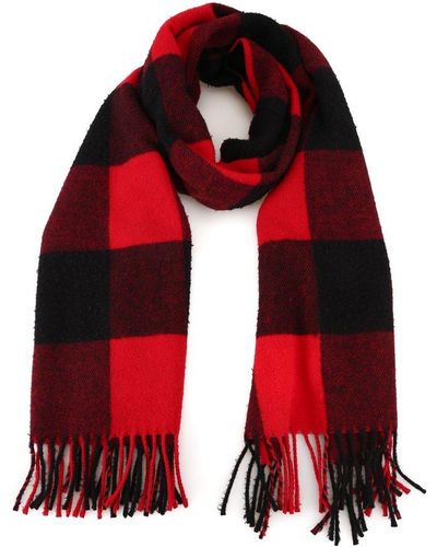 Woolrich Logo Patch Checked Scarf - Red