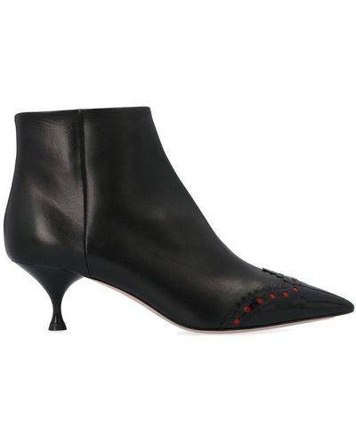 Miu Miu Patterned Pointed Toe Ankle Boots - Black