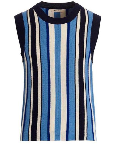 Wales Bonner Scale Striped Crewneck Knitted Vest - Blue