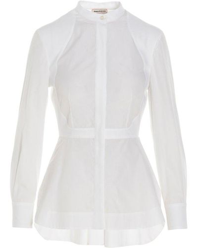 Alexander McQueen Poplin Shirt With Pleated Detail - White