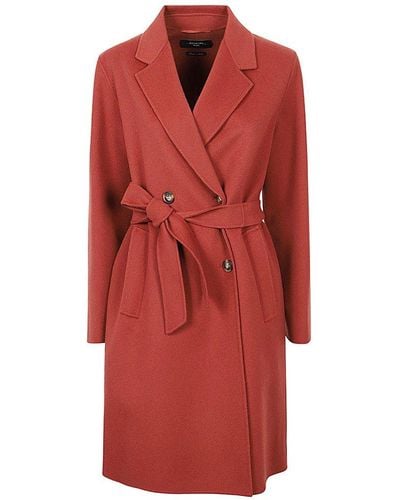 Weekend by Maxmara Double-breasted Belted Coat - Red
