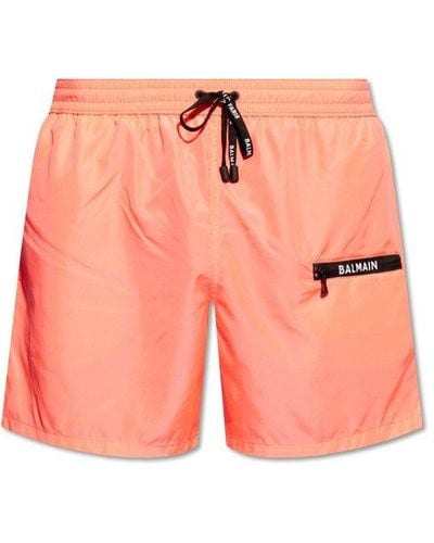 Balmain Logo Detailed Swim Shorts - Pink