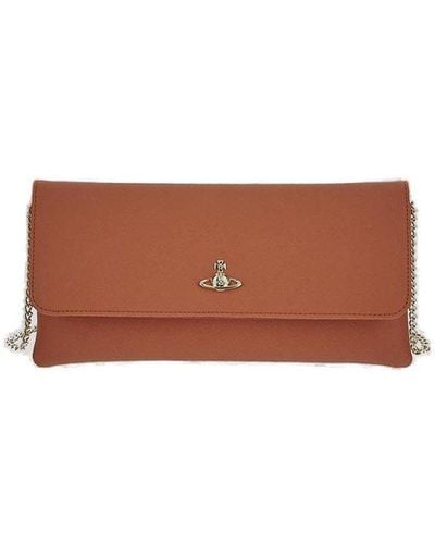 Vivienne Westwood Orb Plaque Chain Linked Clutch Bag - White