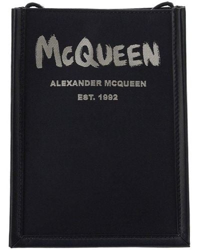 Alexander McQueen Graffiti Logo Printed Shoulder Bag - Black