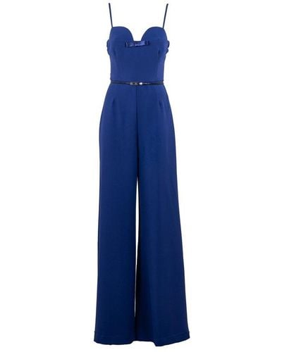 Elisabetta Franchi Satin Bow Detailed Jumpsuit - Blue