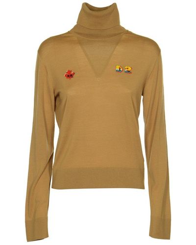 DSquared² Logo Embroidered High Neck Sweater - Brown
