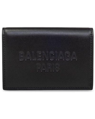 Balenciaga Logo Embossed Tri-fold Wallet - Black