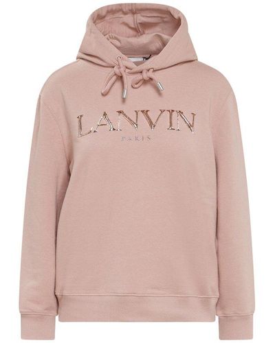 Lanvin Metallic Logo-embroidered Drawstring Hoodie - Pink