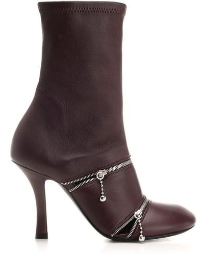 Burberry Peep Ankle Boots - Brown