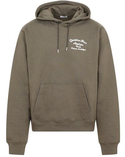 Dior Logo Embroidered Drawstring Hoodie - Green