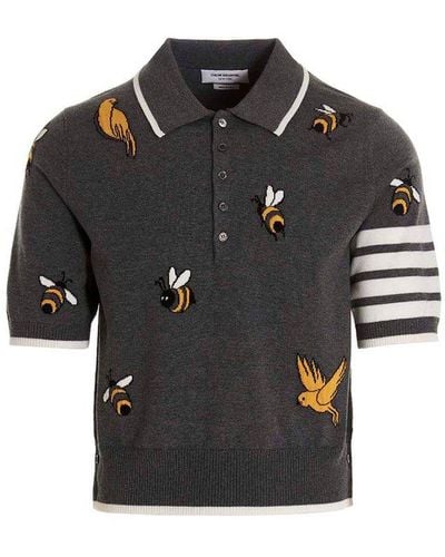 Thom Browne Birds And Bees Polo Shirt - Black