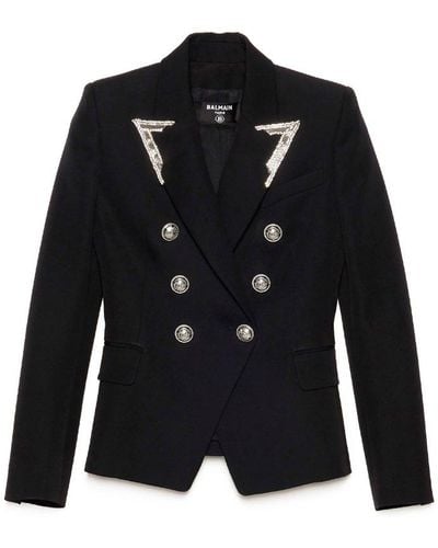 Balmain Double Breasted Fitted Blazer - Black
