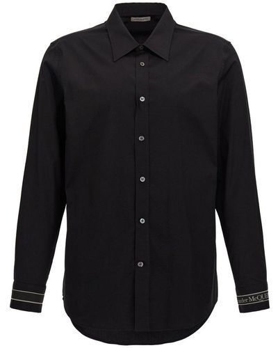 Alexander McQueen Logo-strap Buttoned Poplin Shirt - Black