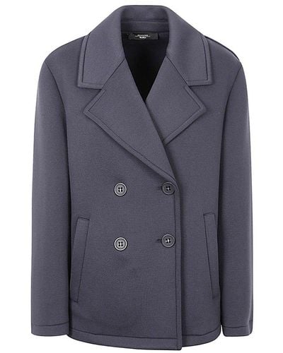 Weekend by Maxmara Double-breasted Short Pea Coat - Blue