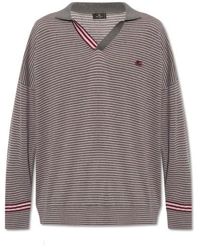 Etro Striped Knit Polo Shirt - Grey