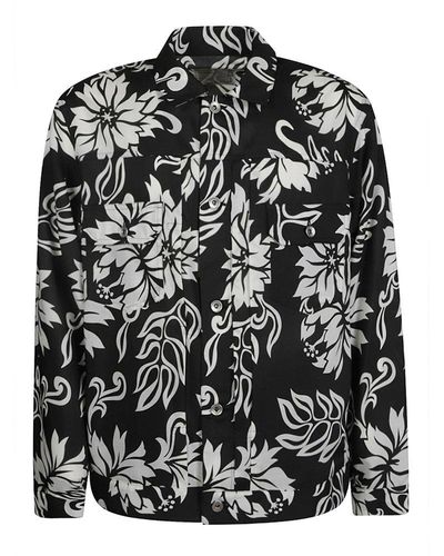 Sacai Floral Printed Button-up Jacket - Black
