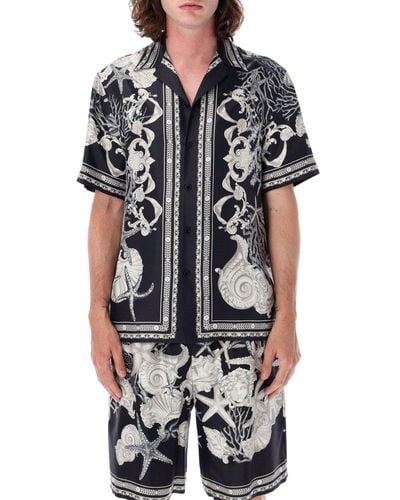 Versace Barocco Sea Printed Short-sleeved Shirt - Black