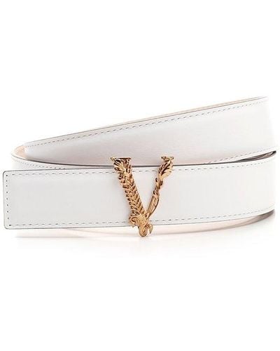 Versace Virtus Barocco V Buckle Belt - White