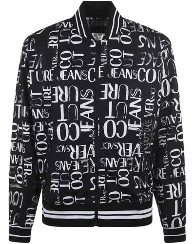 Versace Logo Print Zip-up Jacket - Black