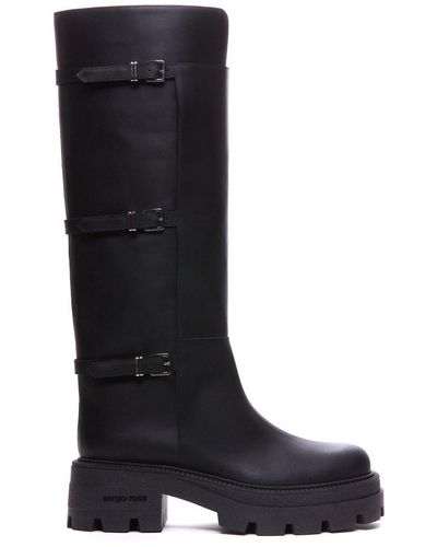 Sergio Rossi Buckle-detailed Chunky-sole Boots - Black