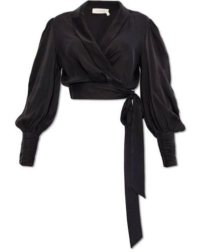 Zimmermann Plunge-neck Cropped Silk Top - Black