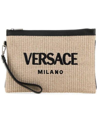 Versace Milano Zipped Clutch Bag - Natural