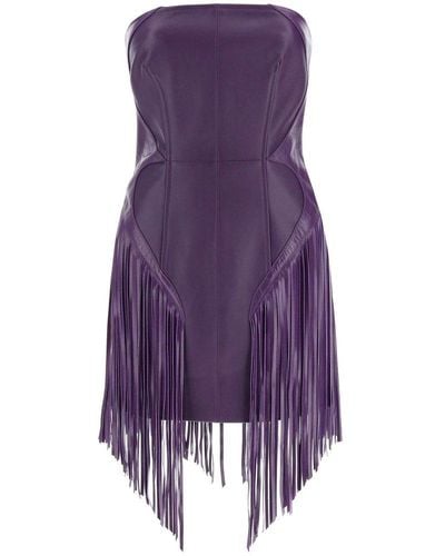 Versace Fringed Leather Minidress - Purple