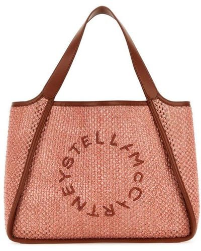 Stella McCartney Logo Embroidered Raffia Tote Bag - Pink