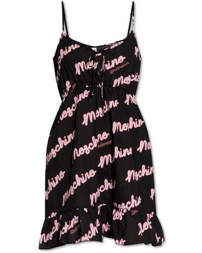 Moschino Logo Printed Flared Hem Night Dress - Black