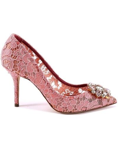 Dolce & Gabbana Bellucci Embellished Lace Stilettos - Pink