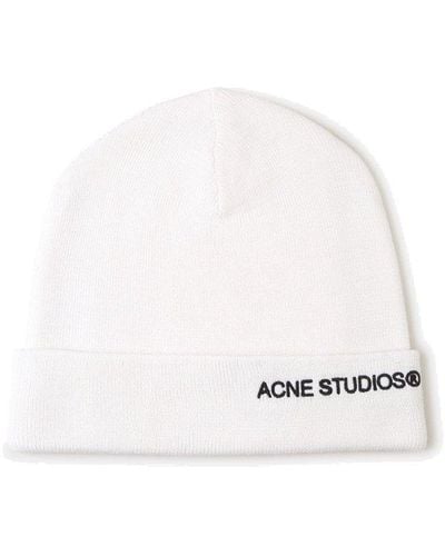 Acne Studios Logo Embroidered Ribbed Beanie - White