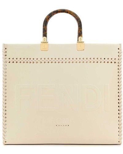 Fendi Ivory Leather Medium Sunshine Shopping Bag - Natural